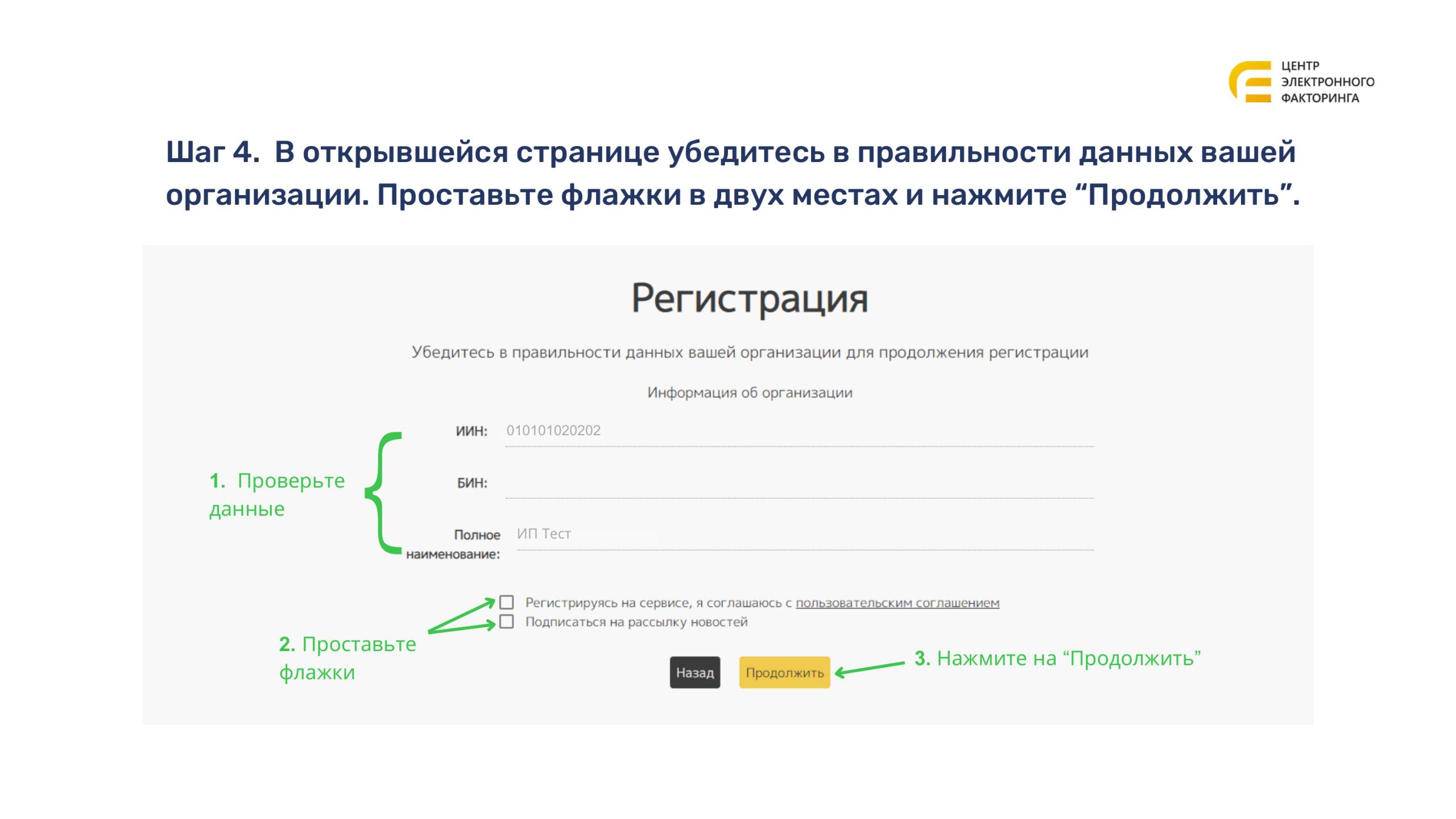 Форма проверки данных организации